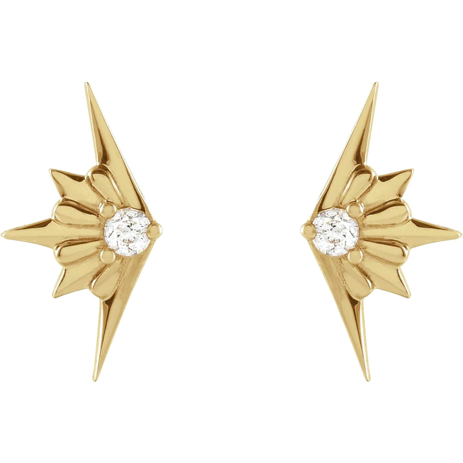 14K Gold Diamond Starburst Stud Earrings