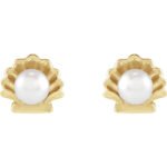 14K Gold Pearl Seashell Stud Earrings