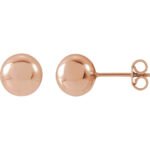 14K Rose Gold Ball Stud Earrings 3mm to 8mm