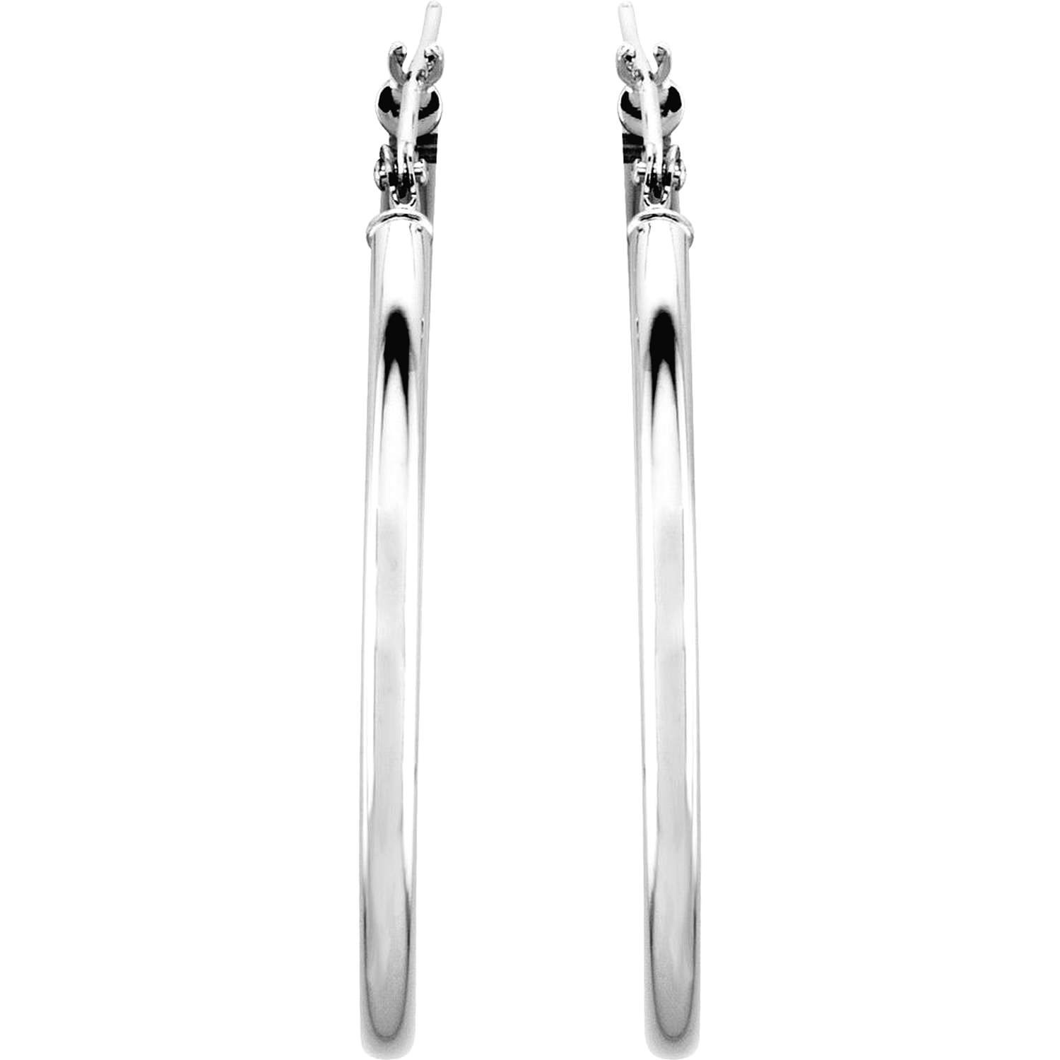 14K White Gold 35mm Hoop Earrings 2mm thickness