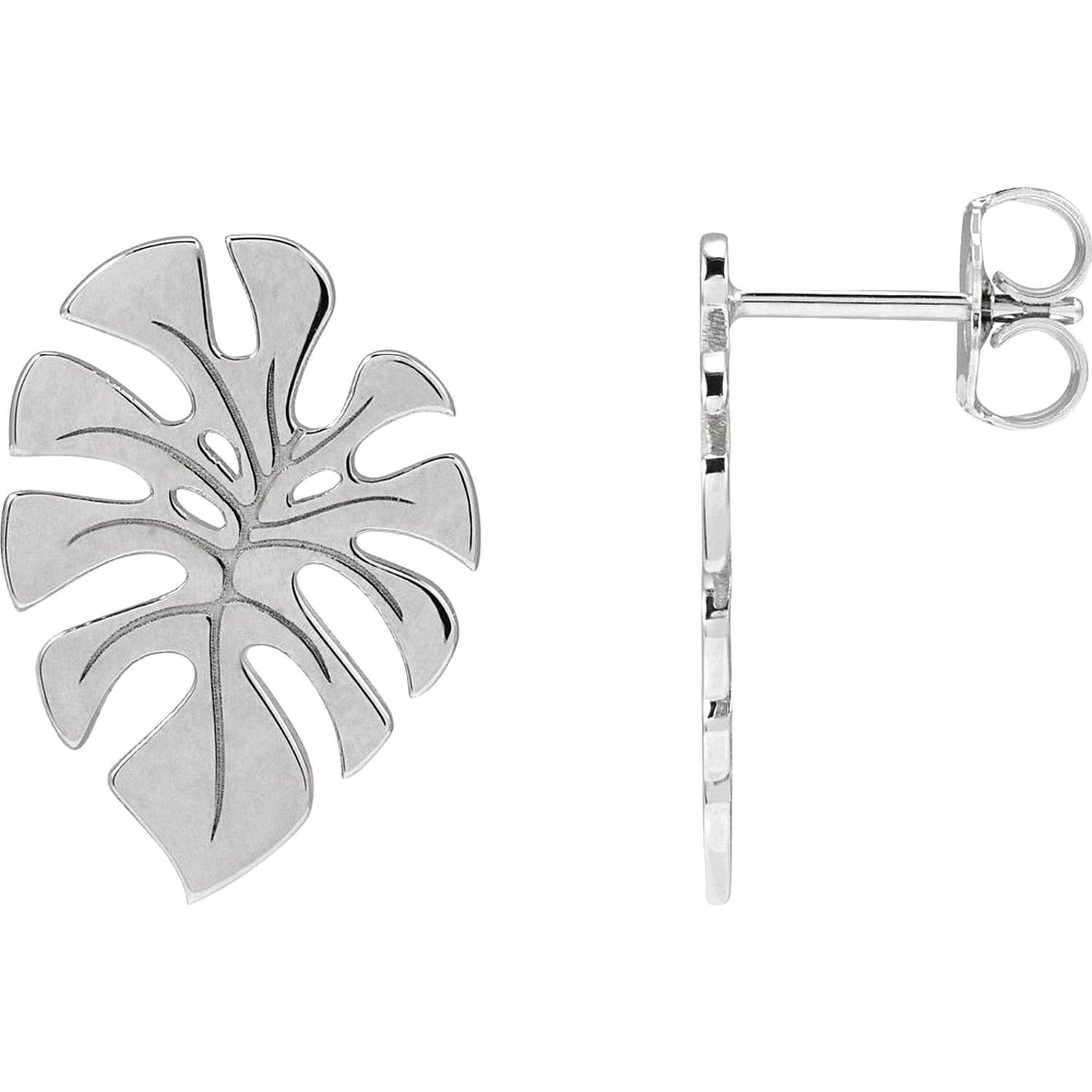 14K white Gold Monstera Leaf Stud Earrings