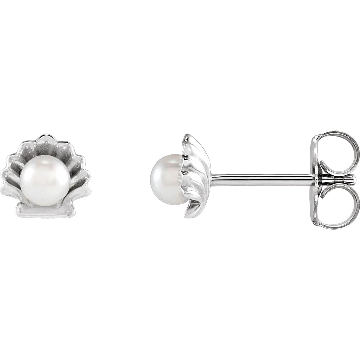 14K white Gold Pearl Seashell Stud Earrings