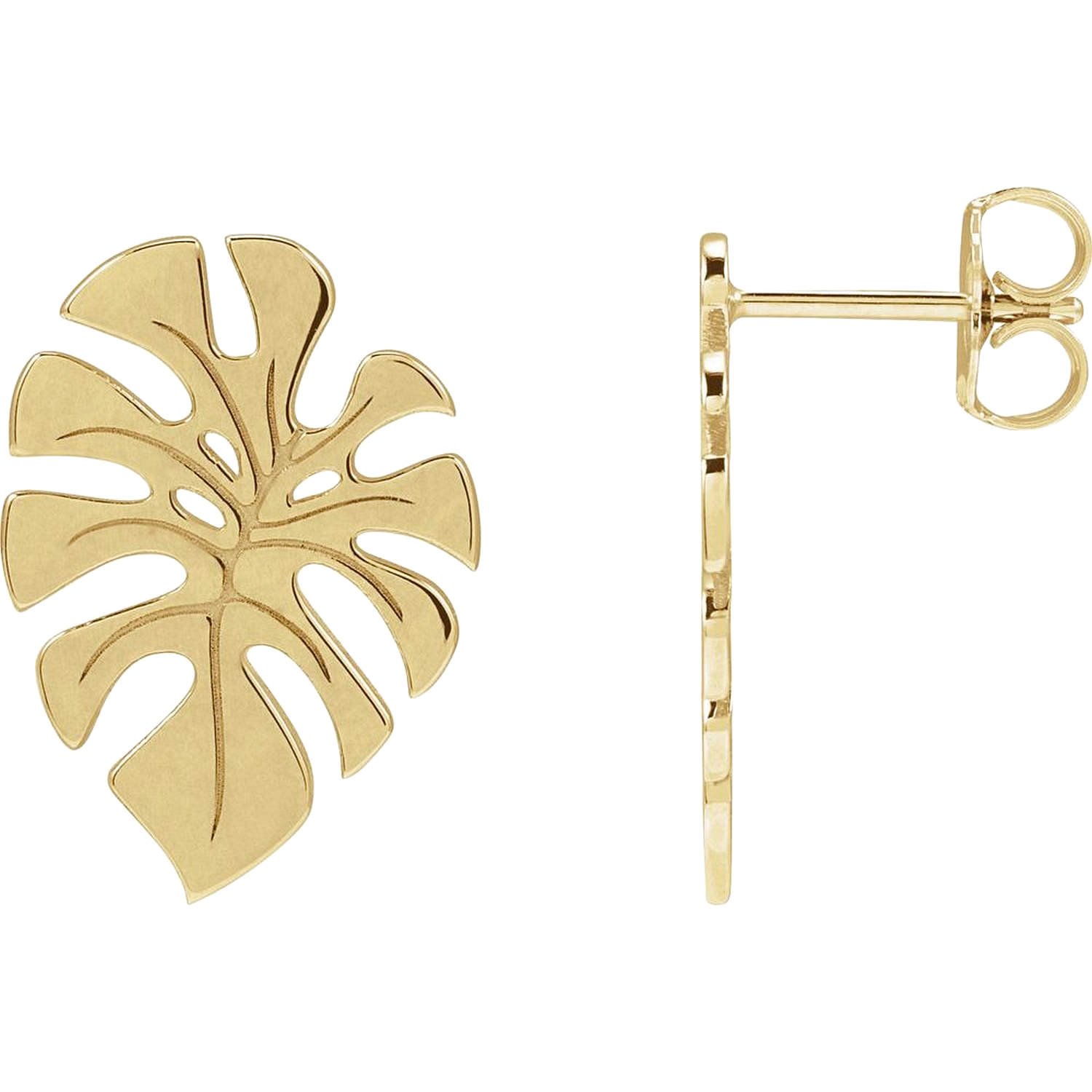 14K yellow Gold Monstera Leaf Stud Earrings