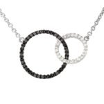 14K White Gold Black and White Diamond Circle Necklace