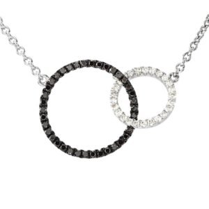 14K White Gold Black and White Diamond Circle Necklace