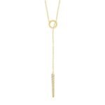 14K Yellow Gold Circle and Diamond Bar Lariat Necklace