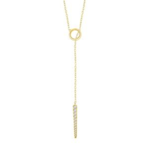 14K Yellow Gold Circle and Diamond Bar Lariat Necklace