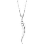 Real 14K White Gold Italian Horn Necklace (Cornicello)