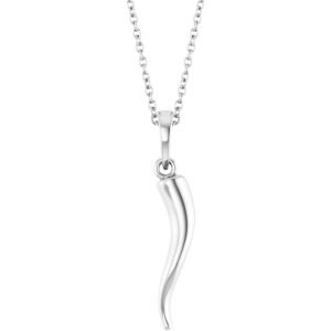 Real 14K White Gold Italian Horn Necklace (Cornicello)